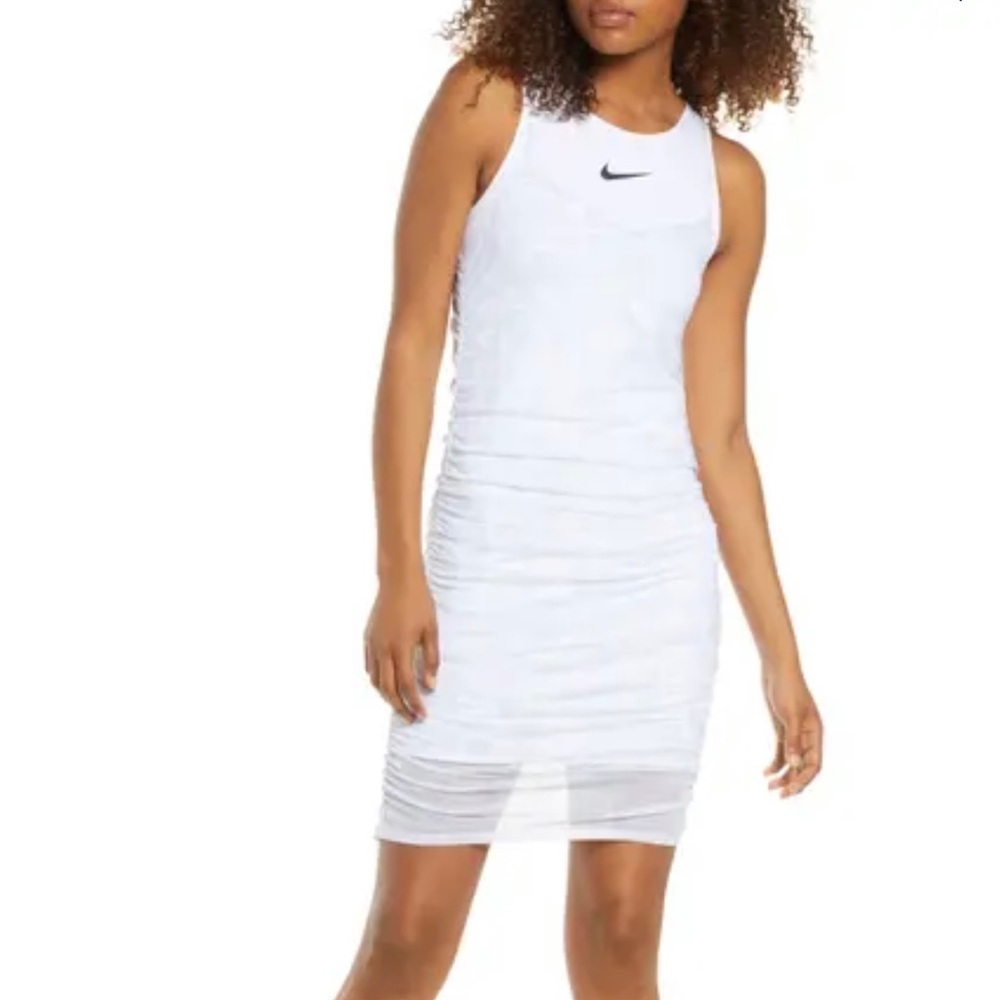 NIKE Indio Ruched Tank Dress Sportswear White Size Large